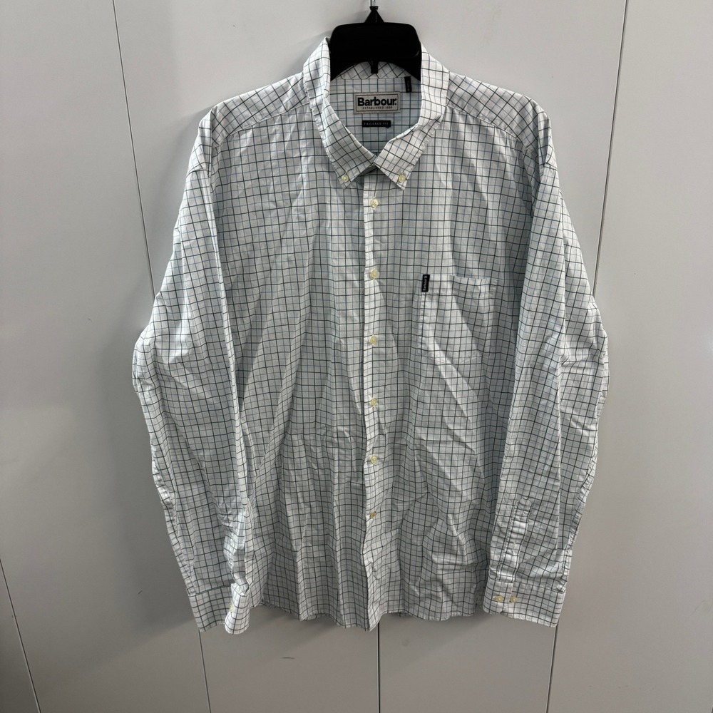 Barbour Tailored Fit Tattersall Check Button Down Shirt Mens XXL Green Blue